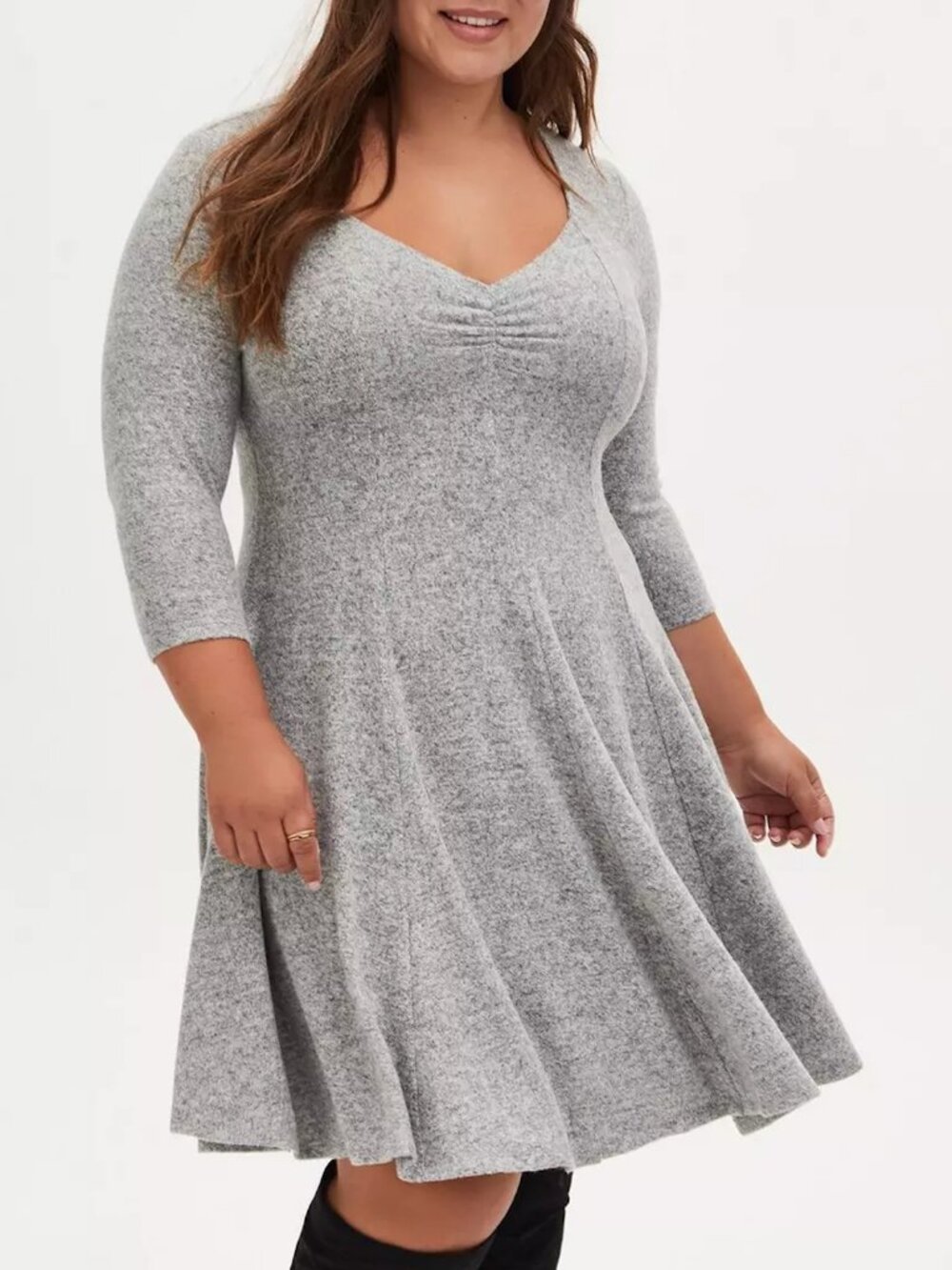NEW NWT TORRID 1 Plus Size Mini Super Soft Plush Fluted Dress Gray Sweater Dress